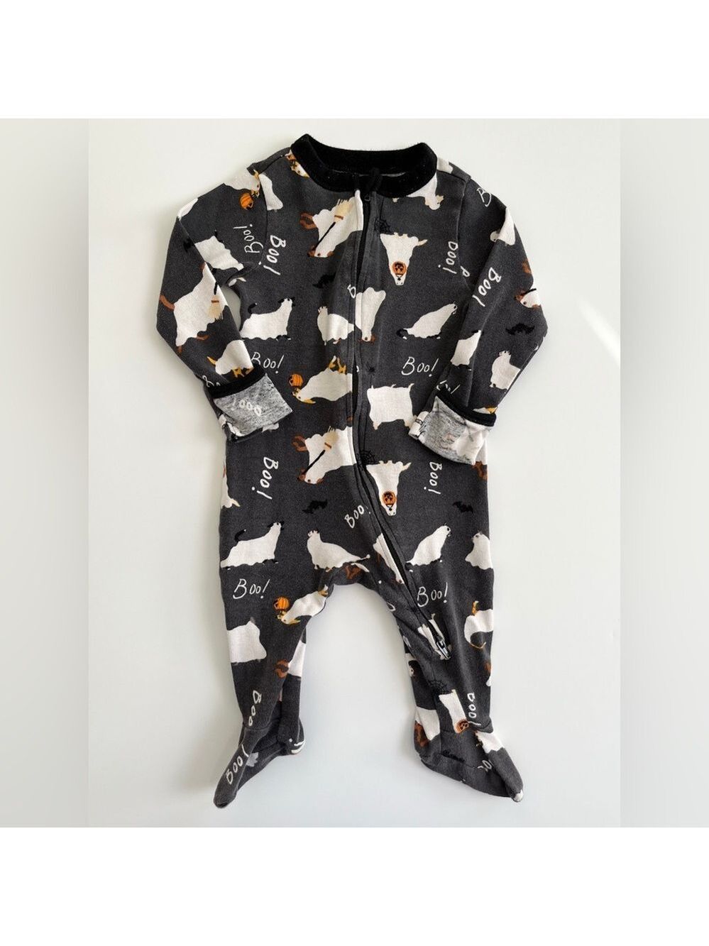 🩵 4/$20 Old Navy Dog Ghost Halloween Print Kids Footie - Dark Gray